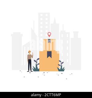 Kurier Lieferung Auftrag flache Illustration.Vektor Design-Vorlage.geeignet für Landing Page, ui, Website, mobile App, Editorial, Poster, Flyer, Artikel, Stock Vektor