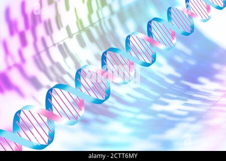 DNA-Helix und mehrfarbiges Sequenzdiagramm Stockfoto