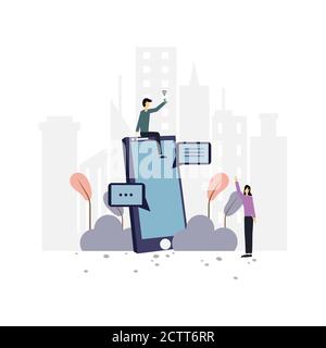 Chat flache Illustration.Vektor-Design-Vorlage.geeignet für Landing Page, ui, Website, mobile App, Editorial, Poster, Flyer, Artikel und Banner. Stock Vektor
