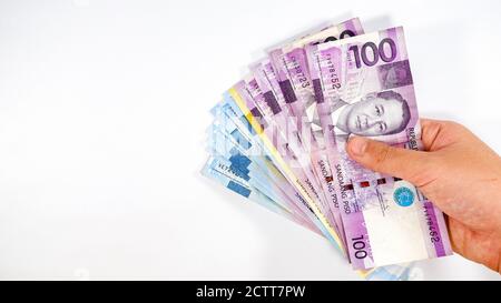 Philippine Peso Rechnungen auf weißem Hintergrund Stockfoto