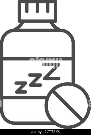 Schlaflosigkeit, Flasche Medizin Schlafpillen Vektor-Illustration lineare Symbol Stil Stock Vektor