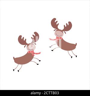 Niedliches kleines Rehkitz mit Geweih, Weihnachtsrentiere mit Weihnachts-Utensilien. Vektorgrafik Stock Vektor