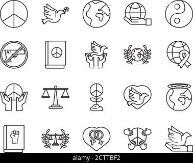 Bündel von zwanzig Human Rights Line Style Set Icons Vektor Illustrationsdesign Stock Vektor
