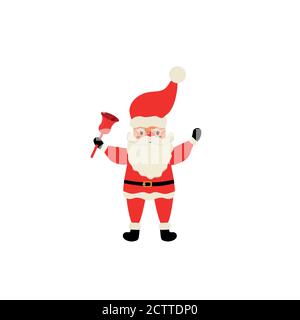Weihnachtsmann mit Glocke in den Händen auf weißem Hintergrund. Vektor-Illustration für eine Retro-Weihnachtskarte. Stock Vektor
