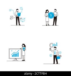 Satz flacher linearer Symbole, die sich auf das Geschäft beziehen. Symbole für die Symple-Linie. 009 Stock Vektor