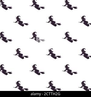 Hexen fliegen in Besen Silhouetten Muster Vektor Illustration Design Stock Vektor