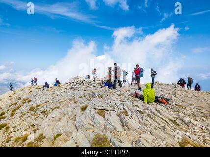 Monte Vettore (Italien) - der landschaftliche Gipfel des Monte Vettore, einer der höchsten Gipfel des Apennins mit seinen 2,476 Metern. Region Marken. Stockfoto