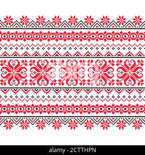 Ukrainische, weißrussische Volkskunst Vektor nahtlose Muster, lange Kreuzstich Ornament inpired von Volkskunst - Wyschywanka Stock Vektor