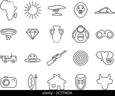 Afrika oder Afrikanische Kultur Symbole Thin Line Set groß Stock Vektor