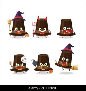 Halloween Ausdruck Emoticons mit Cartoon-Charakter von braunen Pilgrims Hut Stock Vektor