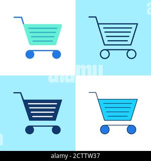 Warenkorb Icon Set in flacher und linienform Stock Vektor