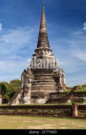 Westliche Chedi des Wat Phra Si Sanphet, Ayutthaya, Thailand. Stockfoto