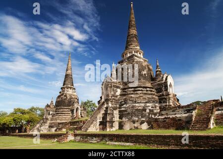 Westliche und zentrale Chedis des Wat Phra Si Sanphet, Ayutthaya, Thailand. Stockfoto