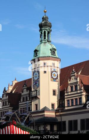 Altes Rathaus in der weihnachtszeit. Leipzig, Deutschland. Stockfoto