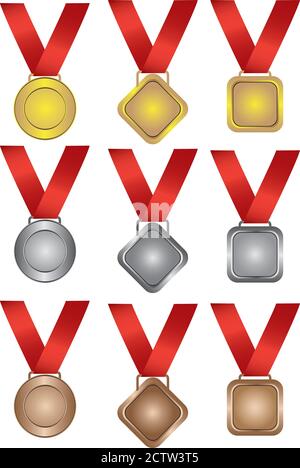 Sammlung von Medaillen in Gold, Silber und Bronze. Vektorgrafik Stock Vektor