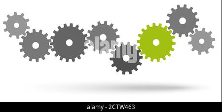 Graue Zahnräder für Zusammenarbeit oder Teamarbeit Symbolik mit einer Farbe Rad Stock Vektor