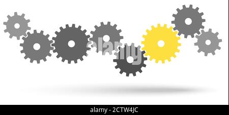 Graue Zahnräder für Zusammenarbeit oder Teamarbeit Symbolik mit einer Farbe Rad Stock Vektor