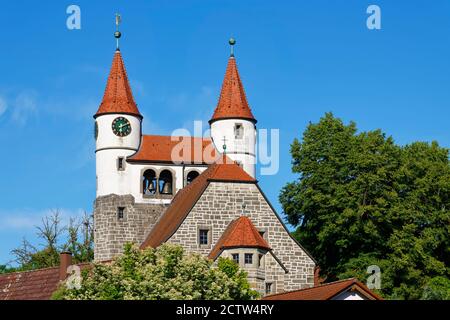 Evangelische Jugendstilkirche in Gaggstatt (Teil Kirchberg an der Jagst), Hohenlohe, Landkreis Schwäbisch Hall, Baden-Württemberg, Deutschland Stockfoto