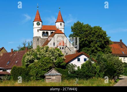 Evangelische Jugendstilkirche in Gaggstatt (Teil Kirchberg an der Jagst), Hohenlohe, Landkreis Schwäbisch Hall, Baden-Württemberg, Deutschland Stockfoto