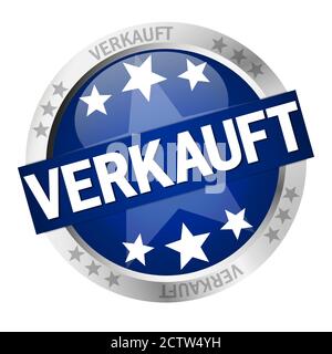 Runde farbige Taste mit Banner und Text verkauft Stock Vektor