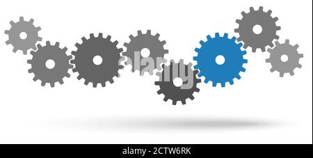 Graue Zahnräder für Zusammenarbeit oder Teamarbeit Symbolik mit einer Farbe Rad Stock Vektor