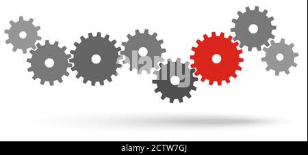 Graue Zahnräder für Zusammenarbeit oder Teamarbeit Symbolik mit einer Farbe Rad Stock Vektor