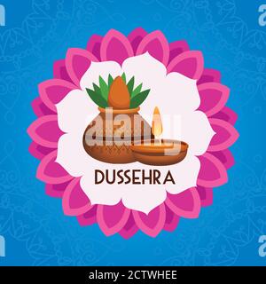 Happy dussehra Festivalplakat mit Hauspflanze und Kerze in mandala Vektor Illustration Design Stock Vektor