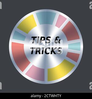 Schaltfläche „Tipps und Tricks“. Vektor rund Metallic und Farbe Symbol. Button Tipps und Trick Stock Vektor