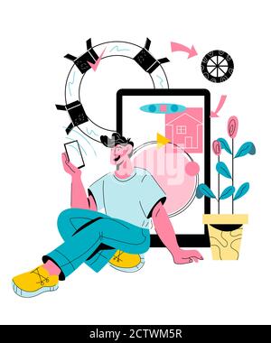 Online-Shop und Internet-Marketing mit Mann Wahl und Online-Shopping. Stock Vektor