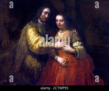 Isaac und Rebecca, bekannt, die jüdische Braut, 1665 - 1669, Rembrandt van Rijn, 1606-1669, The, Niederlande, Niederländisch. (Verhindern, getötet und seine Frau von König Abimelech gefangen genommen, Isaac verbarg seine Liebe zu Rebecca, indem sie vorgeben, sie waren Bruder und Schwester.) Stockfoto