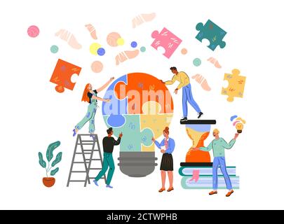 Geschäftsleute sind mit gemeinsamen Aufgaben und Arbeit beschäftigt. Partnerschaft und Zusammenarbeit des Teams. Stock Vektor