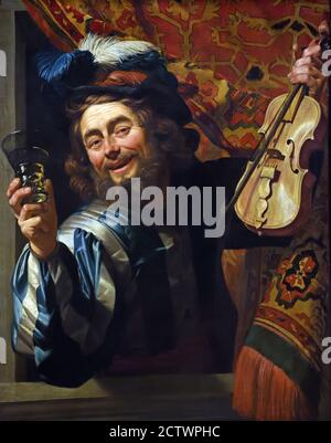 Der fröhliche Fiddler 1623 Gerard van Honthorst 1592-1656 Holländer die Niederlande Stockfoto