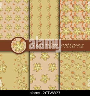 Vektor-Set von nahtlosen Mustern mit floralen Elementen. Sammlung von Mustern in beigen Farben. Stock Vektor