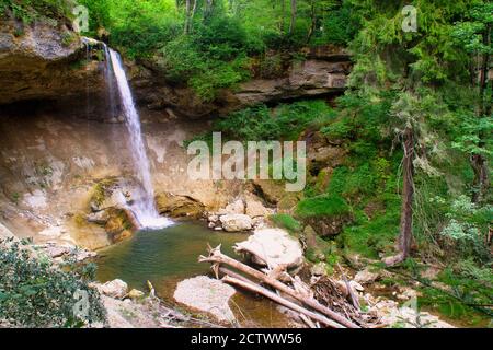 Der Wasserfall bei Scheidegg im Allgäu, Deutschland, Europa Stockfoto
