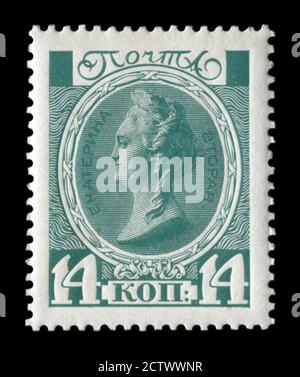 Russische historische Briefmarke: 300. Jahrestag des Hauses Romanov. Zarendynastie des Russischen Reiches, Katharina die große, 1613-1913