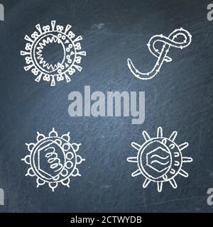 Kreidetafel Virus Icons Sammlung in Linie Stil Stock Vektor