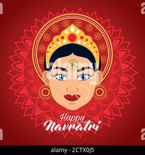 Happy navratri Feier Karte mit schönen Göttin in rotem Hintergrund vektorgrafik Design Stock Vektor