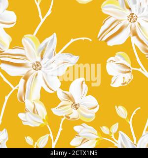 Magnolia Vektor nahtloses Muster. Repetition floral Print, Pflanzen-Design. Perfekt zum Einwickeln von Papier, Hintergründen, Kopfzeilen, Bannern, Stoffen, Stoffen, d Stock Vektor