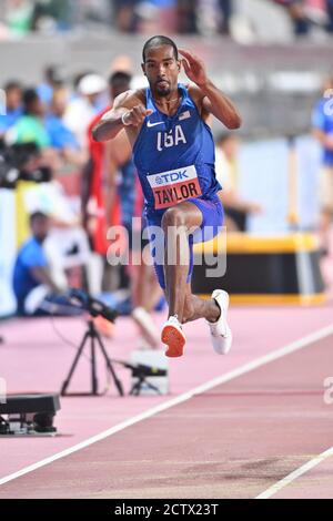 Christian Taylor (USA). Triple Jump Vorrunde. IAAF Leichtathletik-Weltmeisterschaften, Doha 2019 Stockfoto