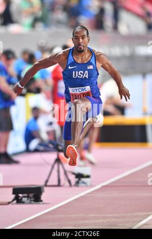 Christian Taylor (USA). Triple Jump Vorrunde. IAAF Leichtathletik-Weltmeisterschaften, Doha 2019 Stockfoto