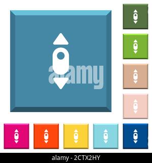 Blättern Sie mit der Maus nach oben, um weiße Symbole auf den quadratischen Tasten in anzuzeigen Verschiedene Trendfarben Stock Vektor