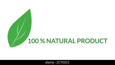 100 Naturprodukt Marke mit Blatt isoliert Vektor-Illustration Stock Vektor