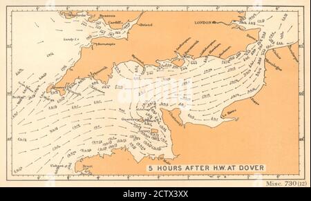 English Channel Strömungen 5 Stunden nach Hochwasser in Dover. ADMIRALTY 1943 Karte Stockfoto