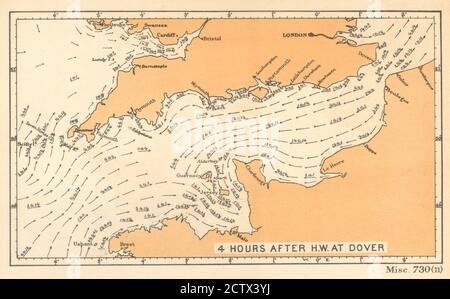 English Channel Strömungen 4 Stunden nach Hochwasser in Dover. ADMIRALTY 1943 Karte Stockfoto