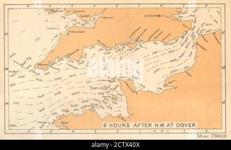 English Channel Strömungen 6 Stunden nach Hochwasser in Dover. ADMIRALTY 1943 Karte Stockfoto