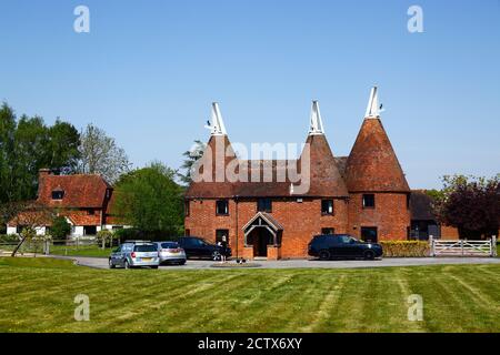 Manor Farm Oast, ein großes umgebautes Oasthaus neben dem Wealdway Fernwanderweg, Lower Haysden, Kent, England Stockfoto