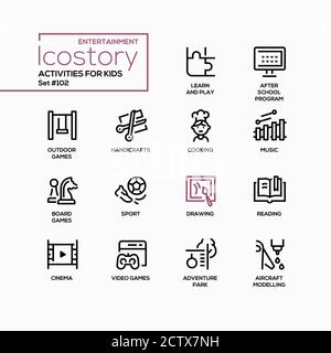 Aktivitäten für Kinder - Line Design style Icons einstellen Stock Vektor