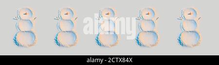 Neujahrskonzept, ein Schneemann aus Mehl mit einem Karotten Nom und Hände passt, in Neonlicht. Banner, Muster Stockfoto