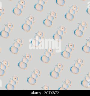 Neujahrskonzept, ein Schneemann aus Mehl mit einem Karotten Nom und Hände passt, in Neonlicht. Muster Stockfoto