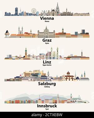 Österreich Städte Skylines Vektor Illustrationen Set Stock Vektor